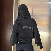 宽松休闲加绒连帽卫衣 外套男女同款 AC风格 高街撞色线绣花字母开衫