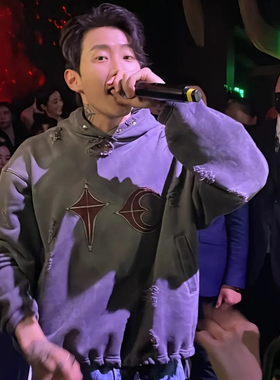 Thug Club朴宰范同款复古脏洗破洞做旧帽衫高街vibe男女连帽卫衣