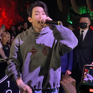 高街vibe男女连帽卫衣 复古脏洗破洞做旧帽衫 Thug Club朴宰范同款