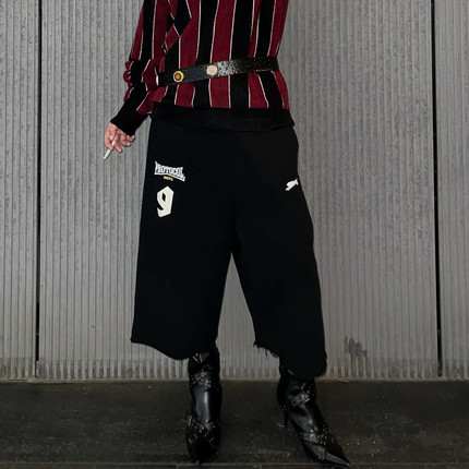 Protocol index高街折叠腰头刺绣休闲裤刀割拼接男女宽松七分卫裤