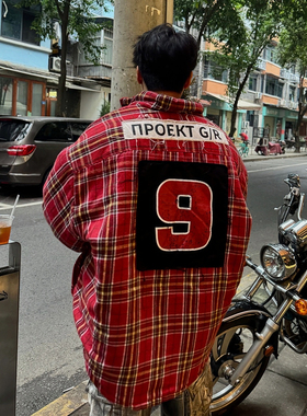 GRAILZ PROJECT G/R 高街棉服俄文贴布印花男女宽松格子棉衣外套