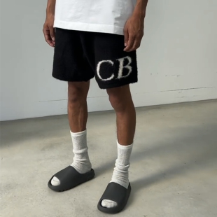 高街宽松休闲毛线抽绳短裤 美式 男 Buxton字母logo提花五分裤 Cole