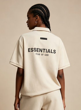FEAR OF GOD ESSENTIALS美式高街FOG硅胶字母男女宽松Polo衫短袖
