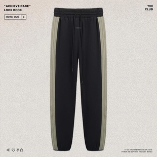 高街男女宽松休闲卫裤 FEAR FOG美式 GOD复古三杠拼色束脚运动裤