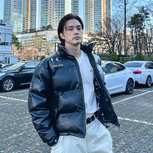 THUG CLUB高街星月饰品皮衣夹克朴宰范潮牌男女宽松嘻哈棉衣外套