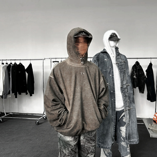 THUG 高街潮牌星月饰品洗水做旧男女宽松连帽卫衣 CLUB朴宰范同款