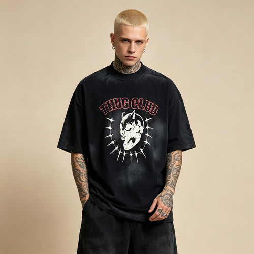 Thugclub脏染做旧骷髅恶魔短袖