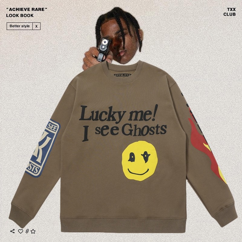 kanye west kids see ghosts火焰笑脸发泡印花cpfm高街男女卫衣潮