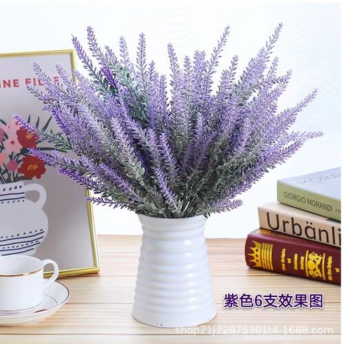 麦穗5叉植绒薰衣草仿真家居装饰植绒仿真植物人造花束仿真花批发