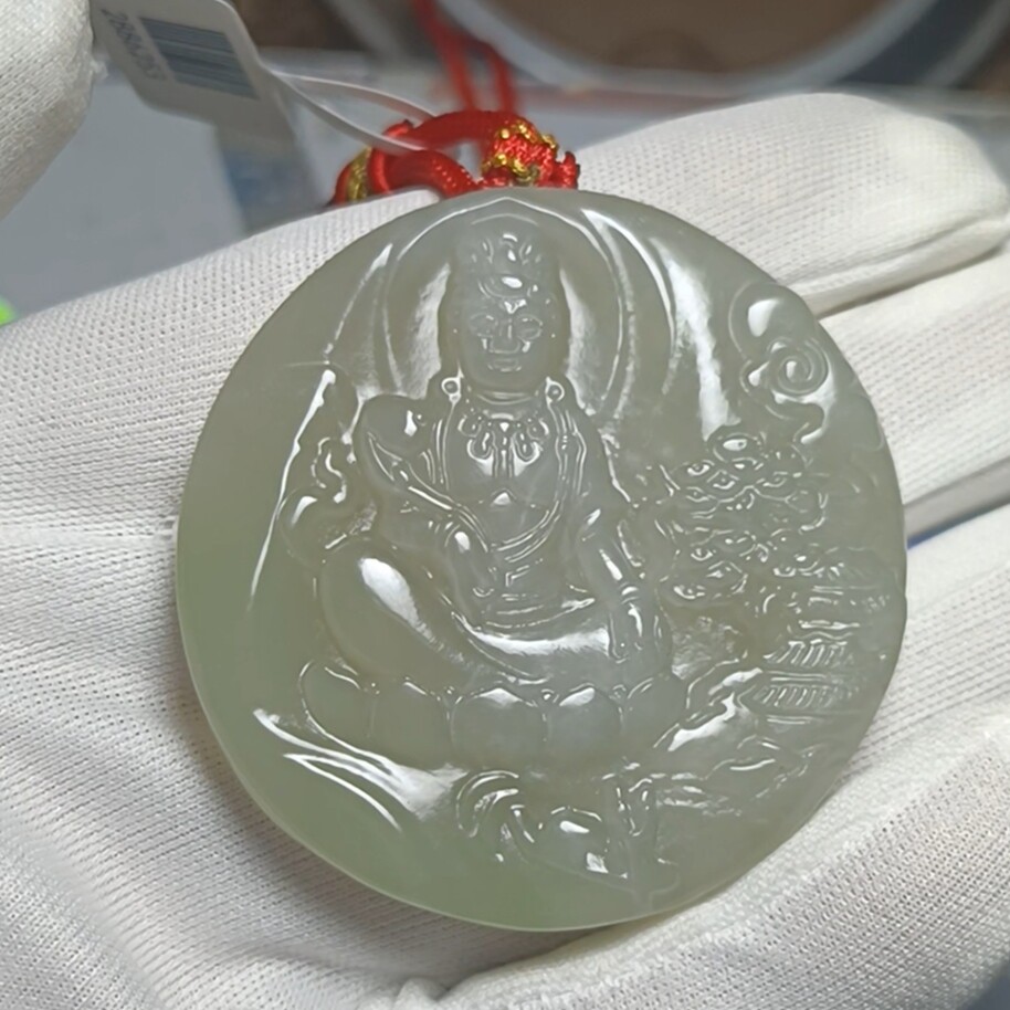 商场撤柜-天然和田玉手镯心有靠山水观音牌 带证书保真品礼物n74