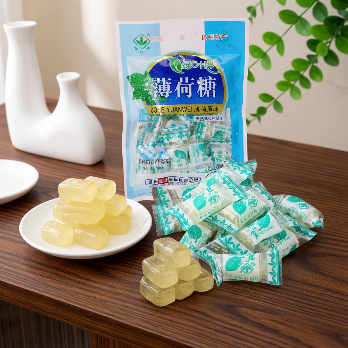 扬州特产绿叶薄荷糖散装清凉糖128g袋装润喉糖老姜暖胃糖红枣姜糖