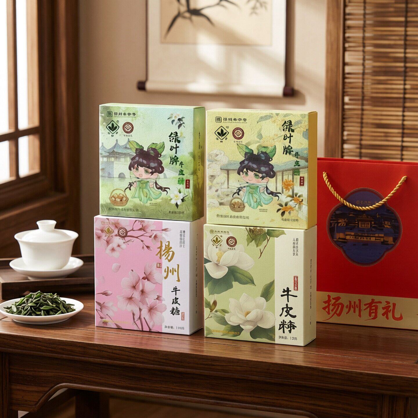 绿叶牌牛皮糖扬州特产正宗老式软糖喜糖怀旧休闲零食栀子花樱花味