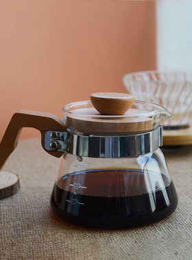 咖啡壶套装 v60滤杯耐热玻璃分享壶家用木柄茶壶复古日式手冲器具