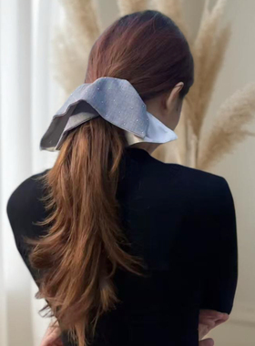 格雷斯系西装烫钻真丝双拼方形发绳方巾发圈女韩系低马尾头绳发饰