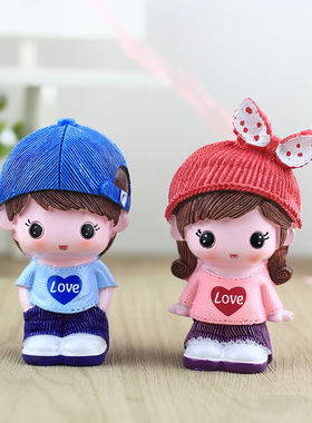 创意兔帽情侣家居桌面装饰摆饰 卡通树脂工艺品汽车车载娃娃摆件