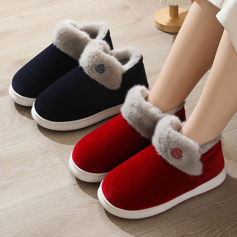 手工包跟厚底棉拖鞋女冬季止滑室内家居丝绵保暖外穿孕妇加绒棉鞋