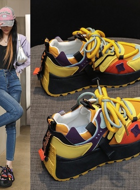 28136新款2025秋小众休闲鞋鸳鸯色百搭老爹鞋运动阿甘鞋女潮