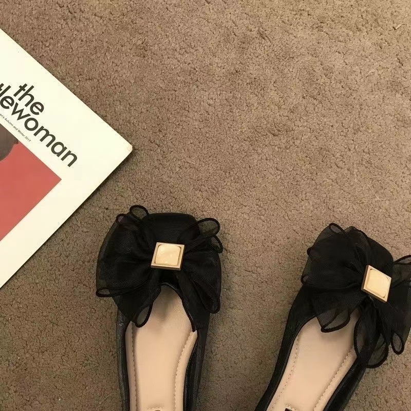 2025仙女豆豆鞋浅口蝴蝶结单鞋女平底气质软底舒适工作鞋大码女鞋