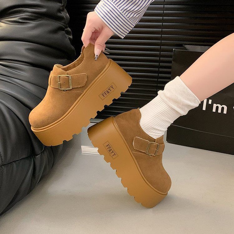 2024秋冬松糕厚底增高7cm女鞋勃肯鞋加绒复古一脚蹬乐福鞋博肯女