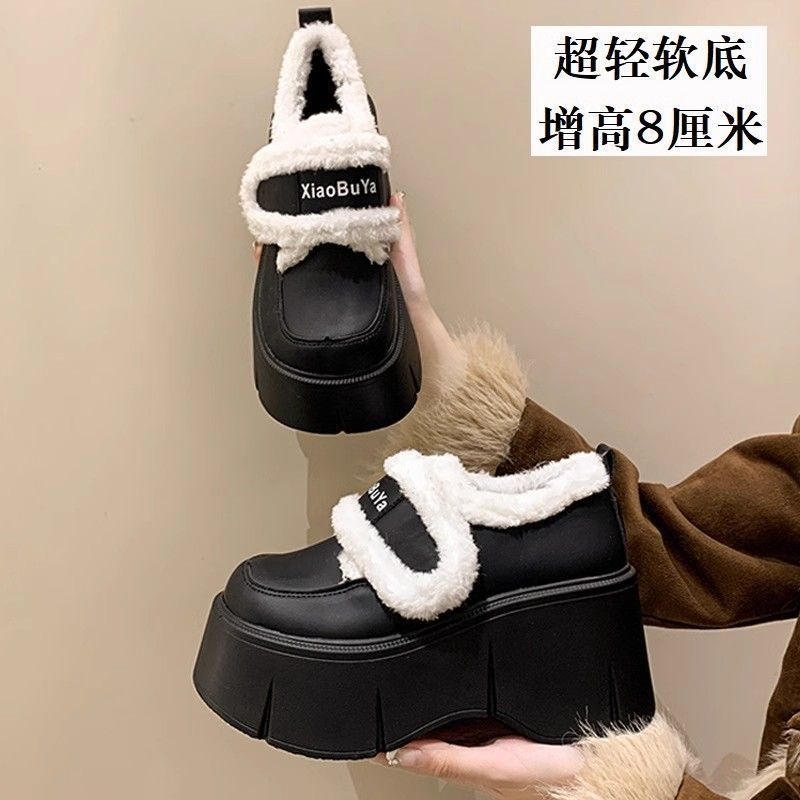 厚底学生加绒内增高女鞋2024冬季新款运动休闲鞋百搭高跟保暖棉鞋