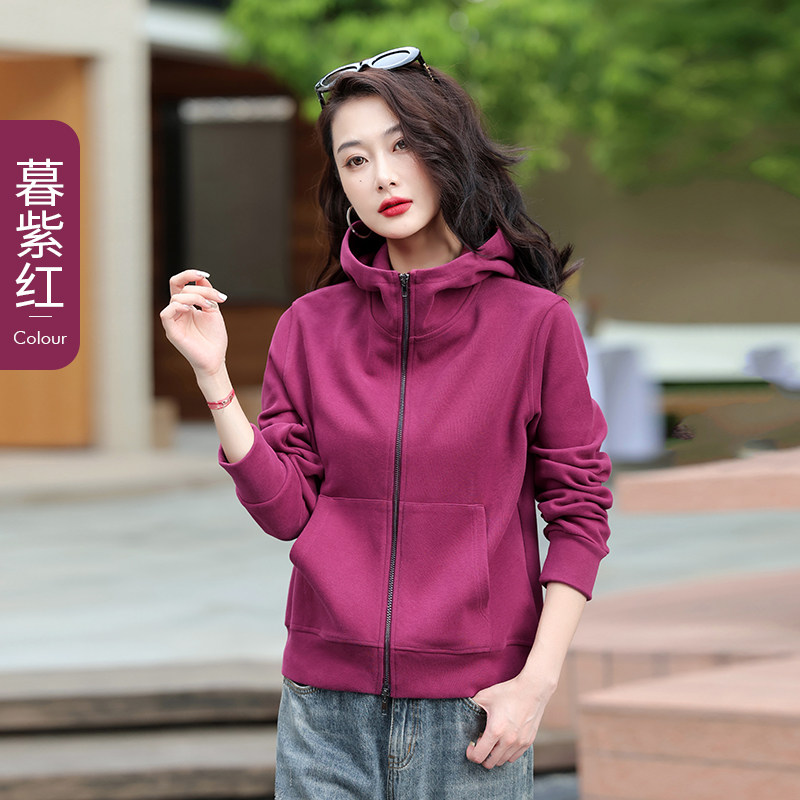 秋冬大码棉卫衣女连帽外套简约百搭运动长袖拉链衫宽松休闲上衣