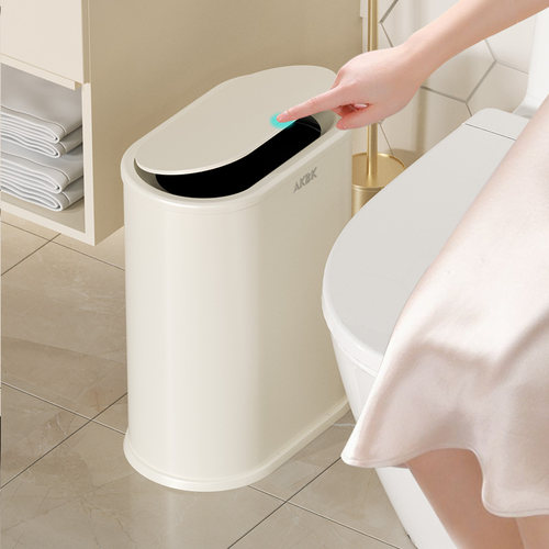 垃圾桶家用厨房化妆室厕所带盖子大容量轻奢夹缝按压不锈钢2025新