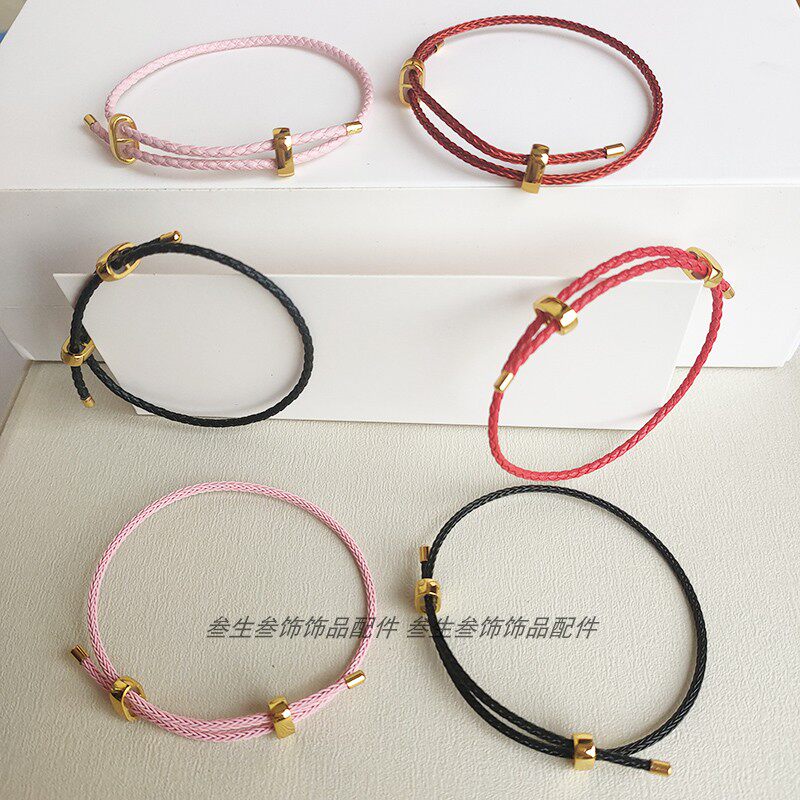 可调节长度过年2mm皮绳细手链红手绳穿串3D转运珠防水钢丝皮绳