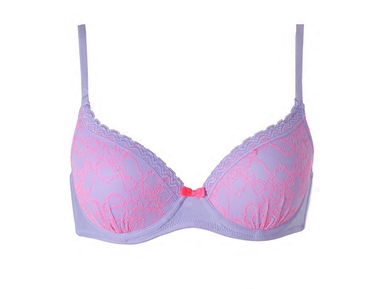 泰国聚拢浅紫拼色蕾丝内衬加厚杯