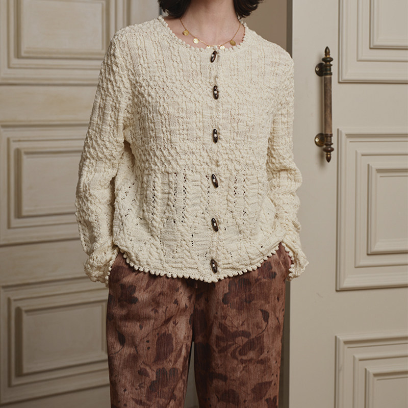 复古织纹圆领针织开衫25AW秋冬