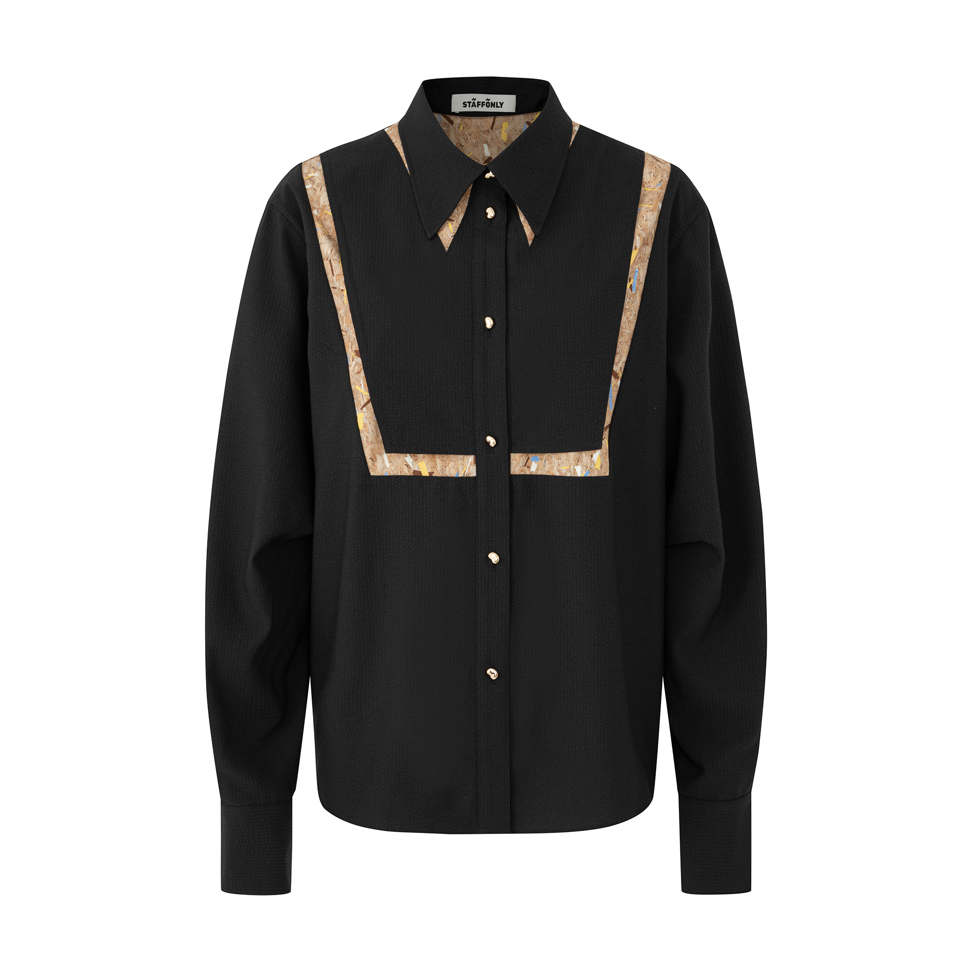 纯色条纹拼接双层衬衫25ss春夏新