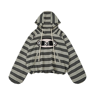 黑白条纹小圆脸帽衫25SS春夏新款