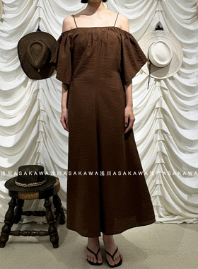 【ECRIVAIN】棕色露肩散摆吊带连衣裙 26SS春夏新款 浅川买手店