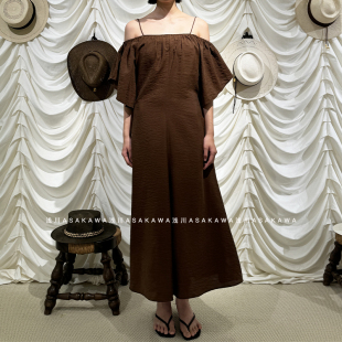 26SS春夏新款 棕色露肩散摆吊带连衣裙 浅川买手店 ECRIVAIN