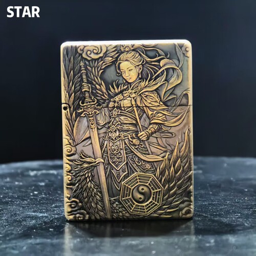 STAR恒星ST9黄铜做旧浮雕九天玄女煤油打火机黄铜煤油机送男友