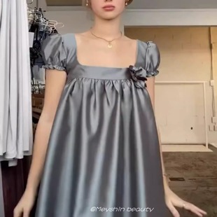 公主蓬蓬裙短袖 26春夏蓝灰灰姑娘法式 缎面娃娃裙 beauty Meyshin