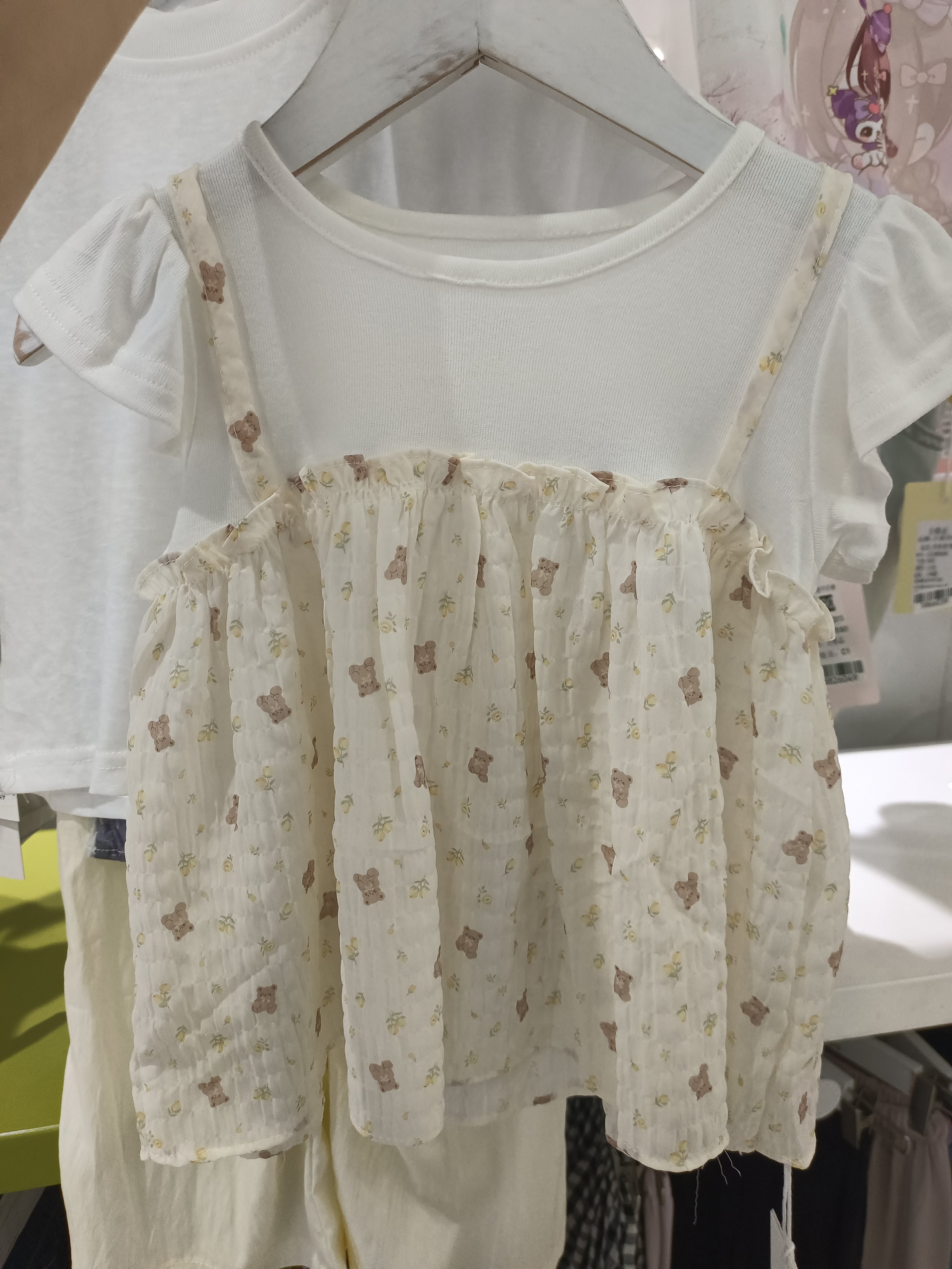实体店发货三只熊夏款小童裙式短袖女宝宝卡通雪纺婴儿裙假两件衫