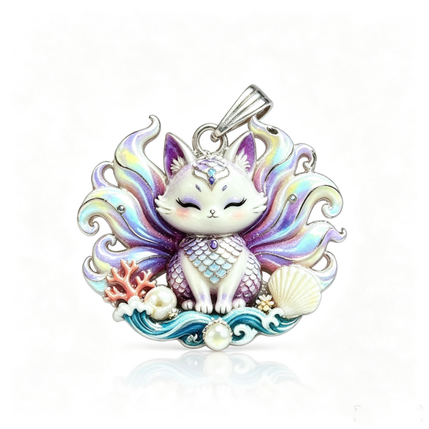 新款轻奢幻彩贝壳九尾狐吊坠