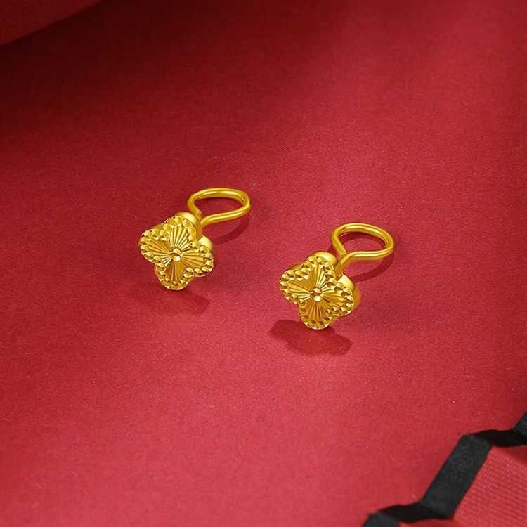 官方正品【大捡漏】黄金色四叶草耳钉女款幸运草耳饰养耳洞送女友