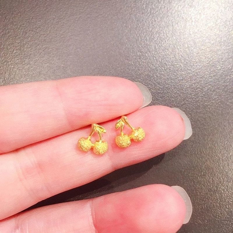 樱桃金色小众设计高级耳钉送女友