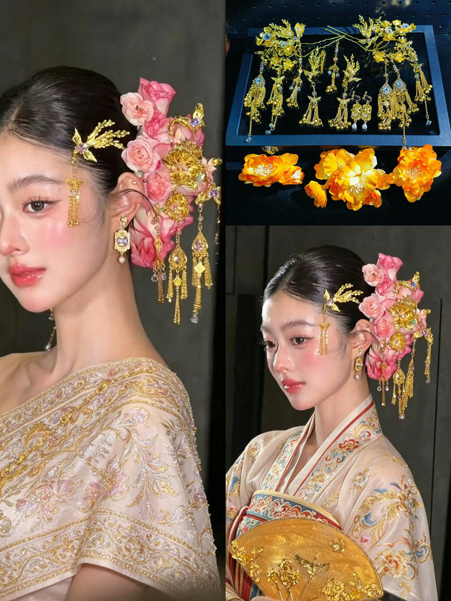 2026新款中式新娘头饰古装秀禾服结婚发饰浅色流苏简约大气饰品