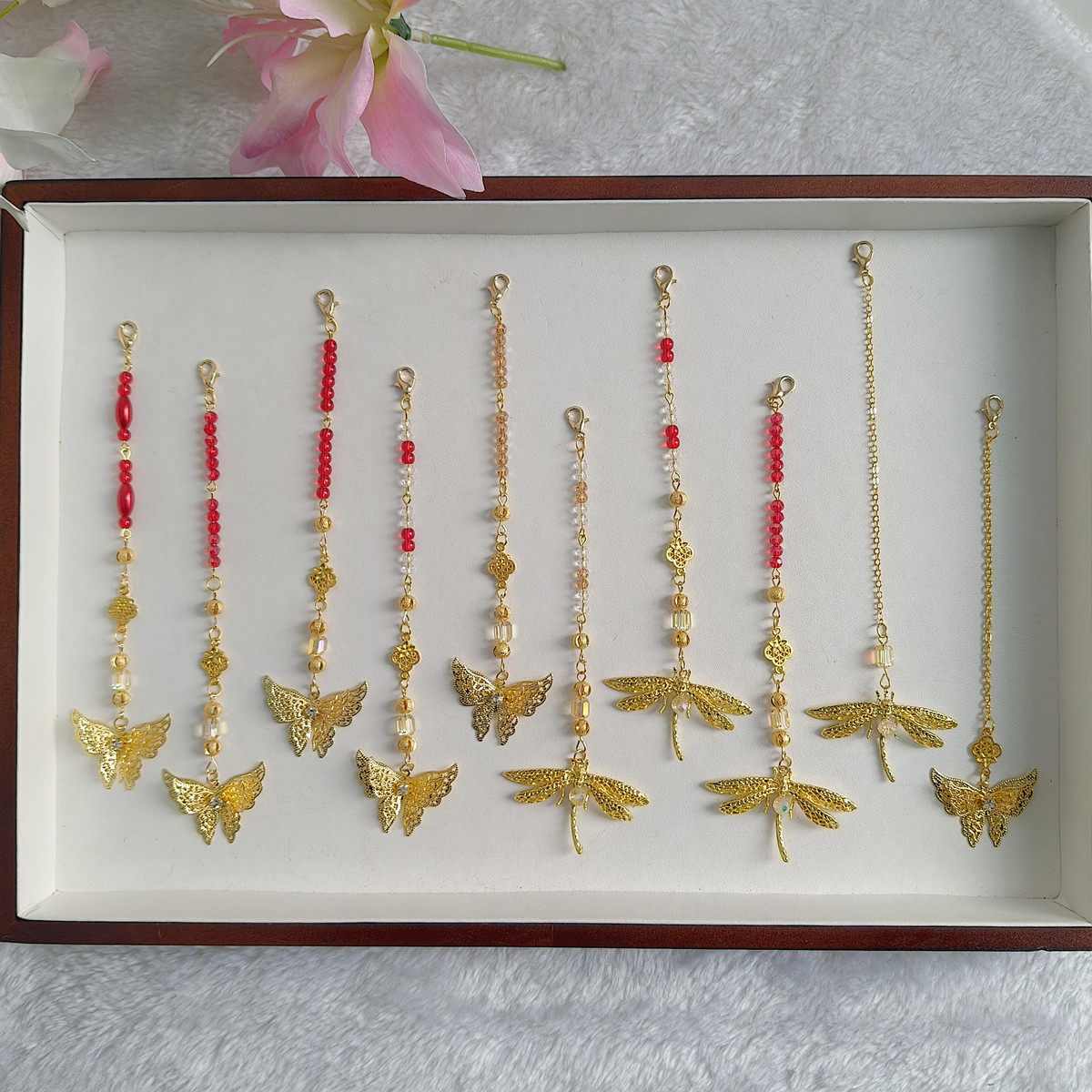 笄玥金色蝴蝶眉心坠额饰链新娘头饰古风汉服旗袍发饰结婚头饰配件