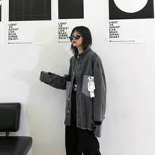 chic春秋美伢bf街头潮牌情侣夹克上衣港风复古宽松连帽牛仔外套女