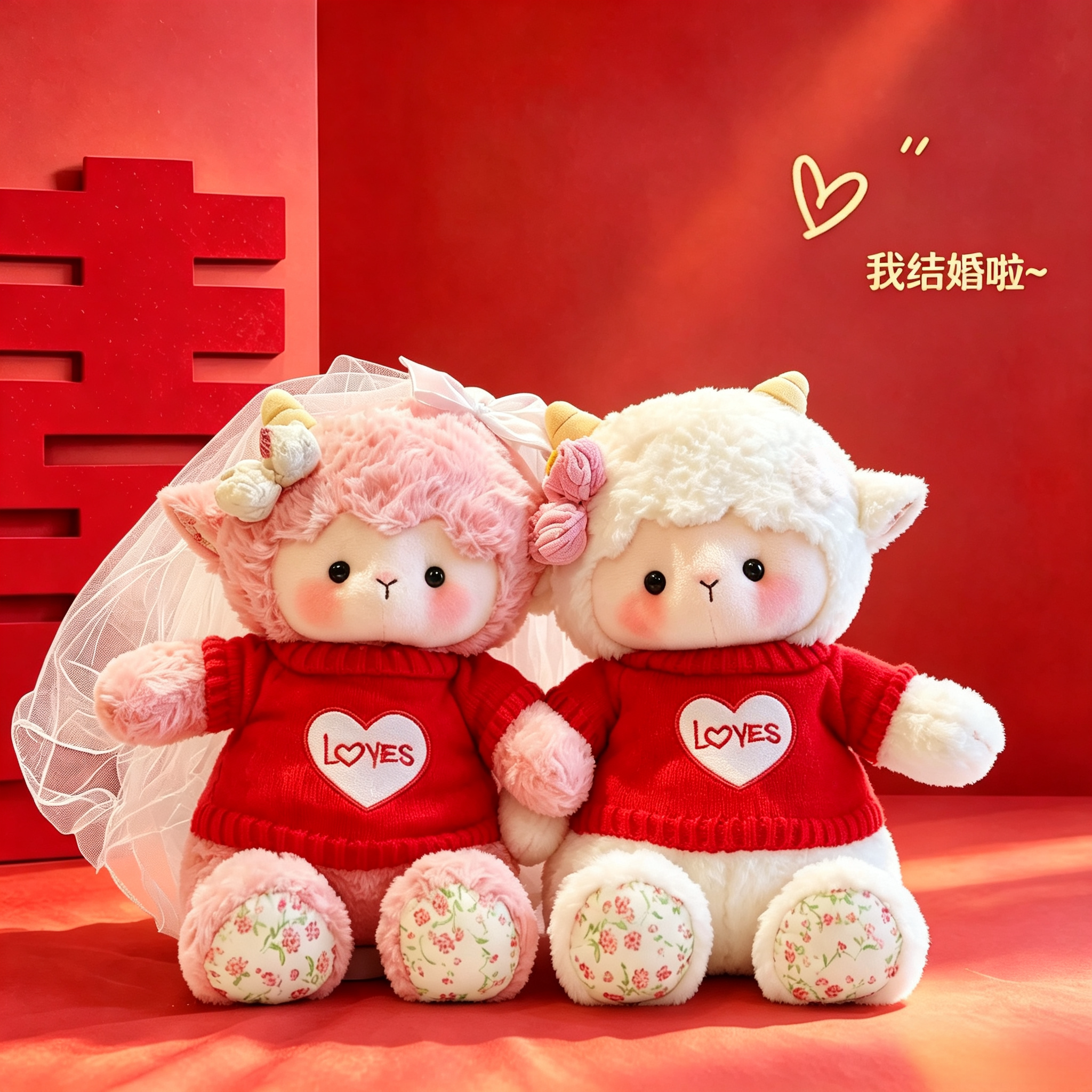 压床娃娃小羊一对结婚新婚礼物毛绒公仔布置婚房高档适用送新人