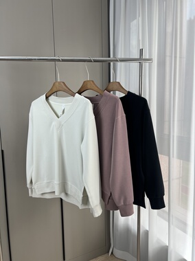 2025秋冬新款韩版宽松休闲百搭V领长袖卫衣女