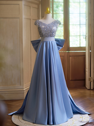 French-Style Evening Dress for Women, Niche High-End Light Luxury Hostess Bow Performance Dress, Elegant and Sophisticated Sequins
