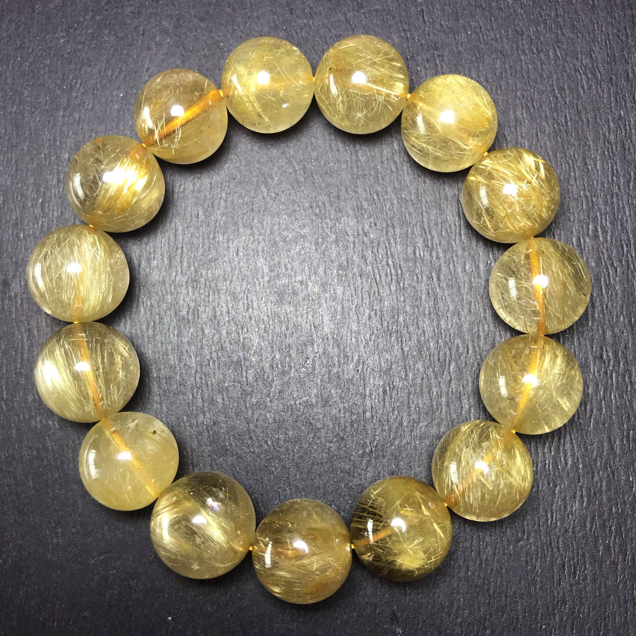 新品满发玻璃体金发晶圆珠水晶手链钛晶发晶天然石手串男女款配饰