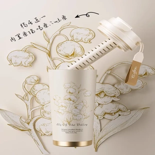 捷安玺铃兰花保温杯咖啡杯女高颜值2024新款便携随行杯子吸管水杯