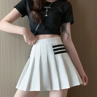 高腰jk学院风半身裙秋冬短裙女显瘦灰色 小个子a字百褶裙条纹夏季