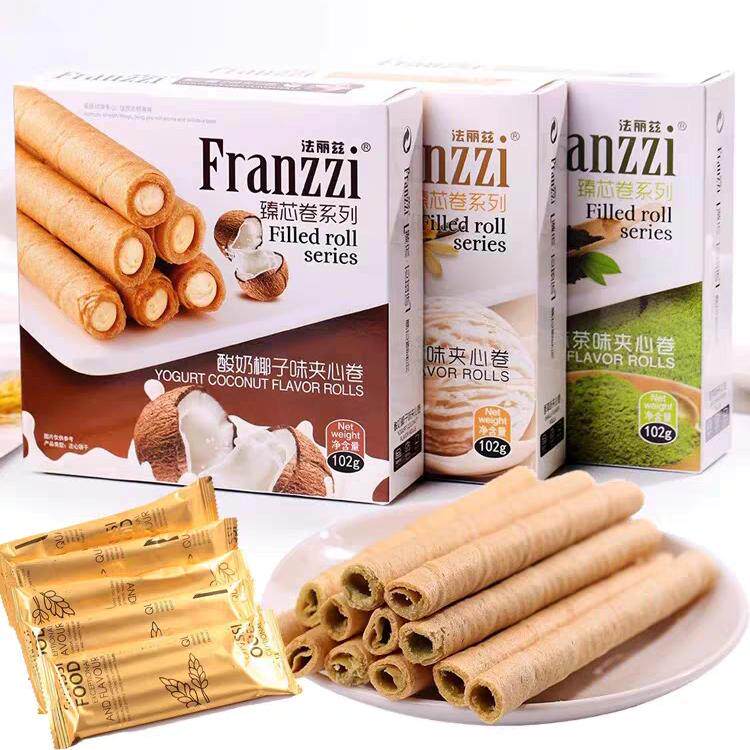法丽兹夹心蛋卷抹茶椰子味注心饼干办公室零食香草味小吃休闲食品