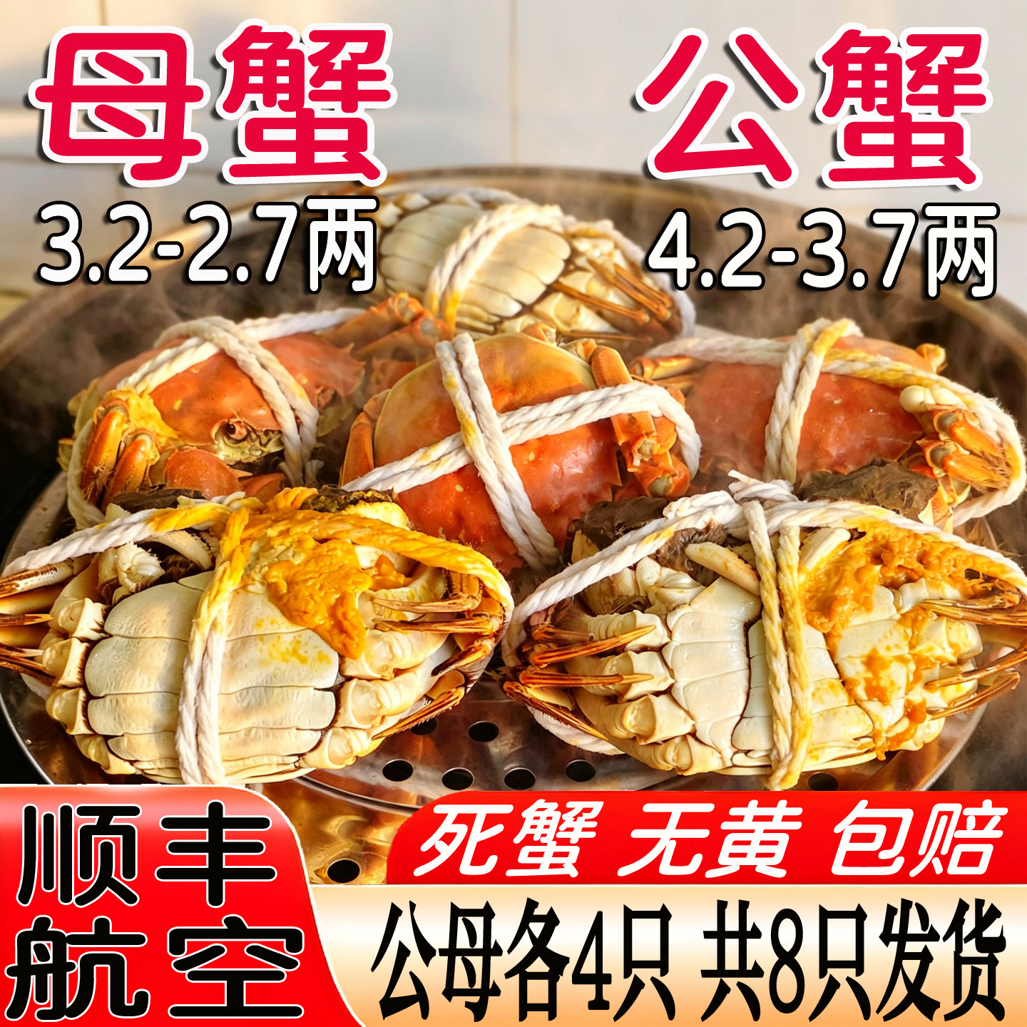 活蟹兴化大闸蟹鲜活螃蟹现货公蟹4.2-3.7两母蟹3.2-2.7两红膏河蟹